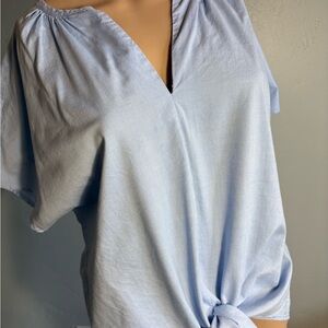 J. Crew Blue Short  Sleeve Tie Front Blouse Size Medium